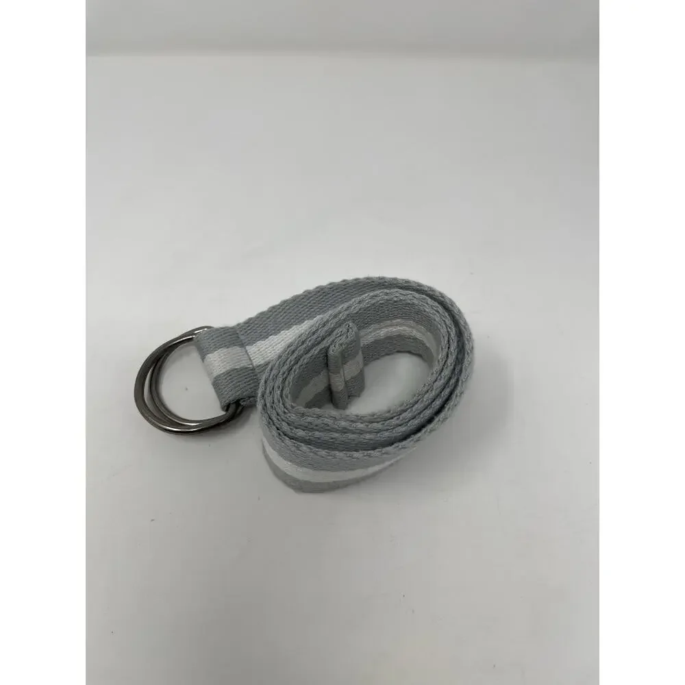 Men's Gray and White Striped Canvas Webbed Belt with D-Ring Buckel‎
